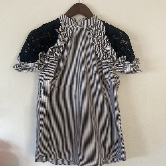 NWT  Women Striped Top Blouse Accented with Pearls - Picture 10 of 11